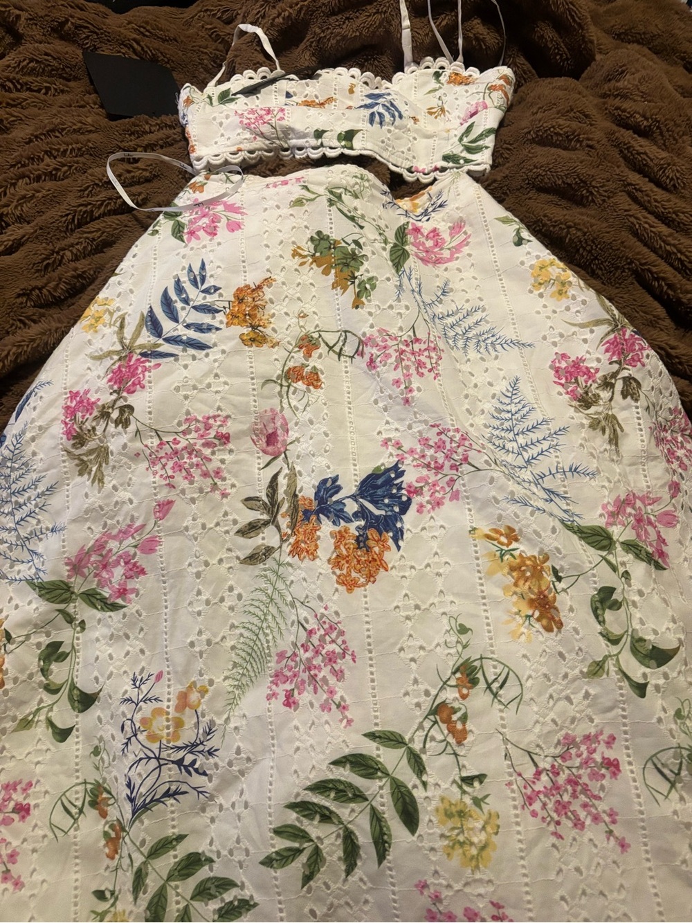 Sweet At Heart White Floral Embroidered Two-Piece Midi Dress